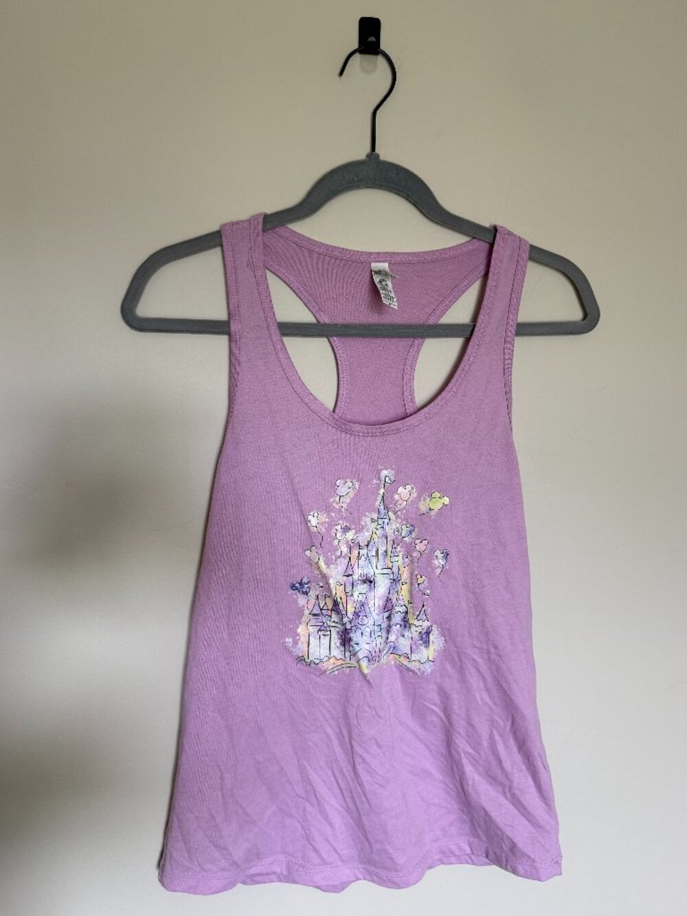 Disney Castle Tank Top Purple Racerback Mickey Balloon Graphic Size M